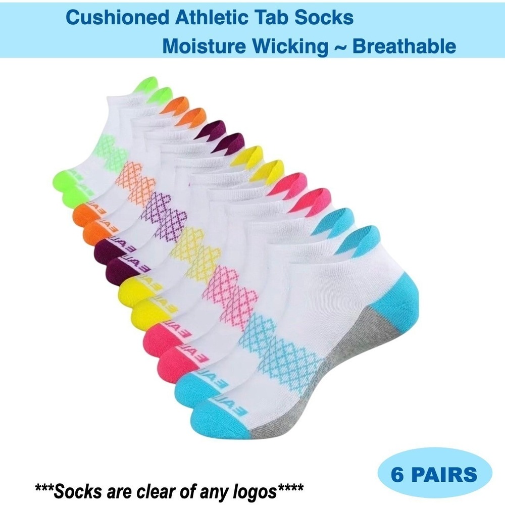 Colorful Athletic Women's Tab Socks 6 PACK Low Cut High Quality NEW